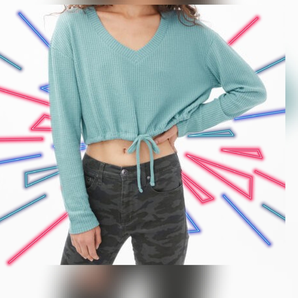 Aeropostale- Long Sleeve Soft Cinched V-Neck Crop